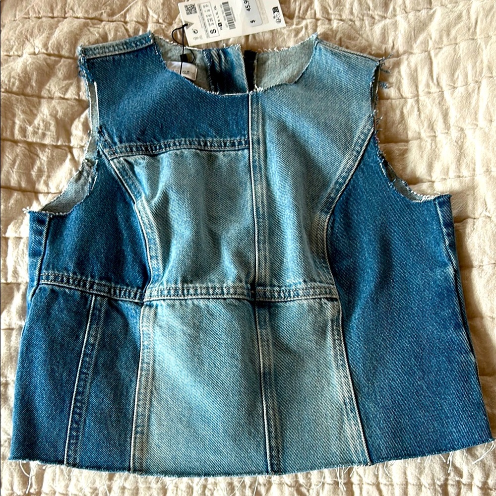 Zara Denim Patchwork Sleeveless Top